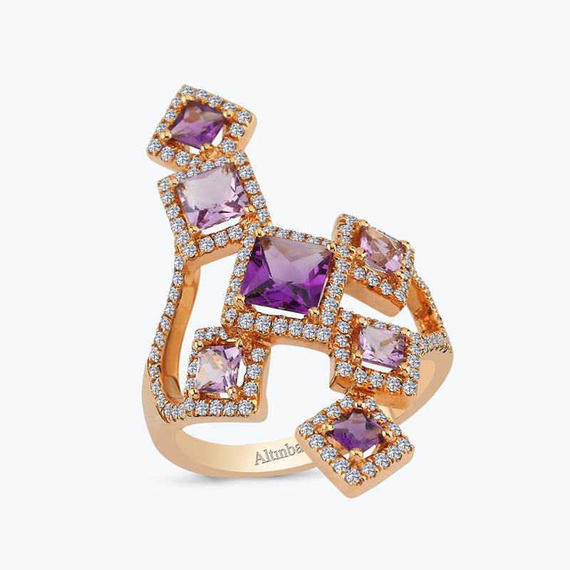 Bague Diamant Topaze & Améthyste