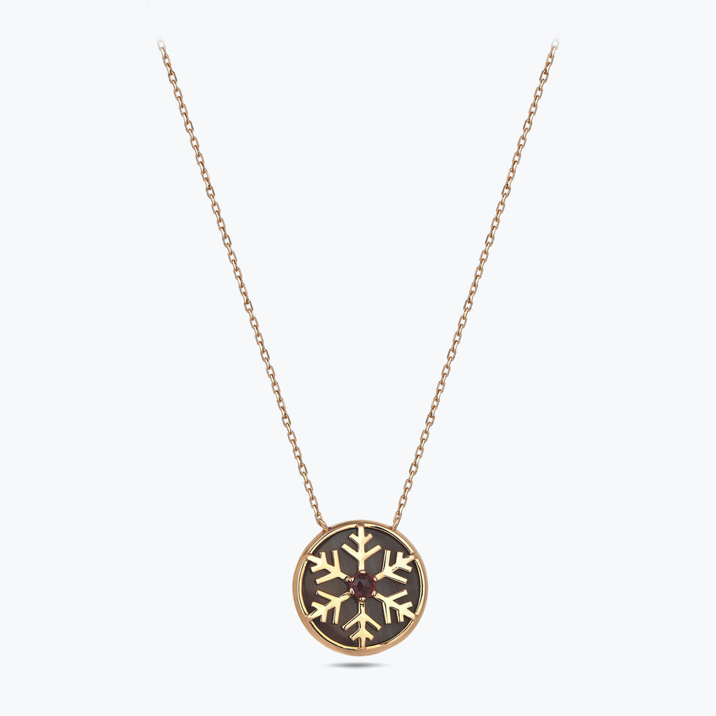 Cat's Eye Stone & Snowflake Gold Necklace