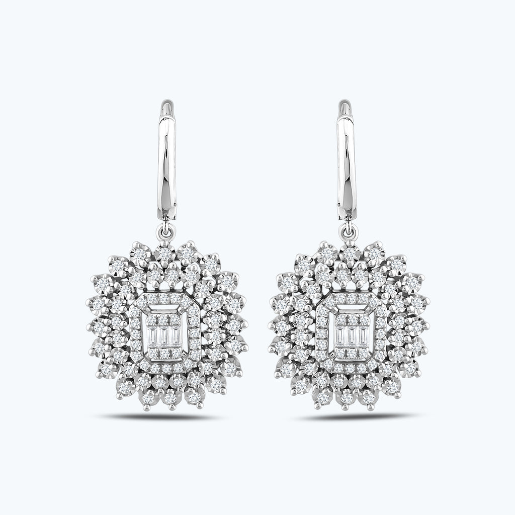 Boucles d'Oreilles Diamant Baguette