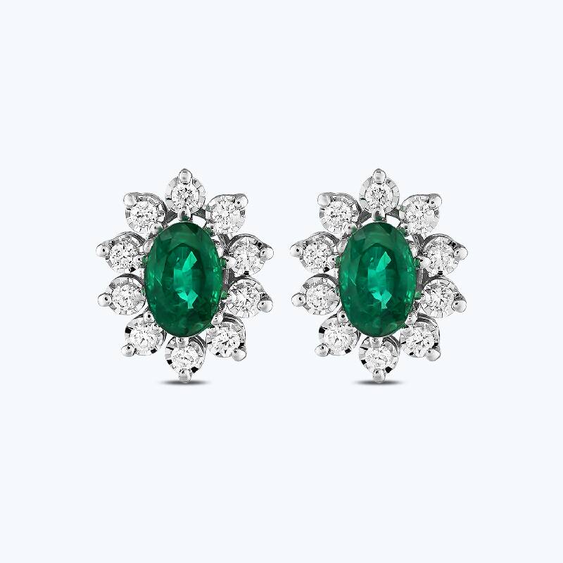 Boucles d'Oreilles Diamant Émeraude